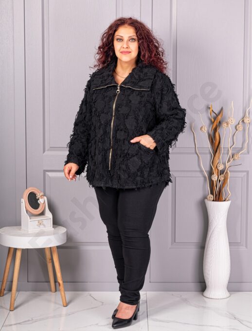 Plus size ζακέτα με τσαλακωμένη υφή-μαύρο-κωδ 92331