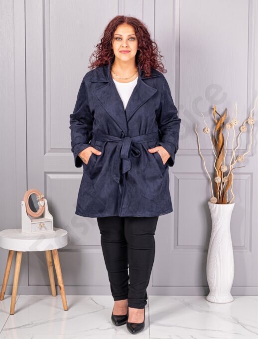 Plus size καμπαρντίνα με όψη καστόρ-μπλε σκούρο-κωδ 52412-4