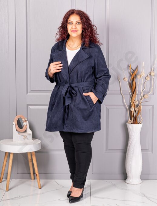 Plus size καμπαρντίνα με όψη καστόρ-μπλε σκούρο-κωδ 52412-4
