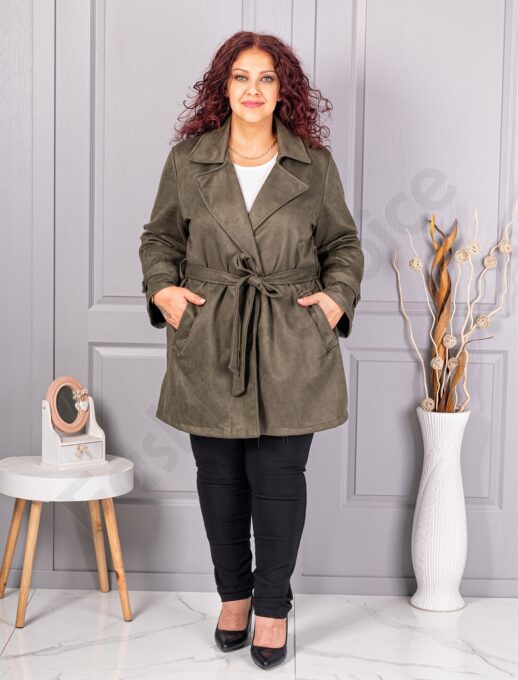Plus size καμπαρντίνα με όψη καστόρ-χακί-κωδ 52412-1