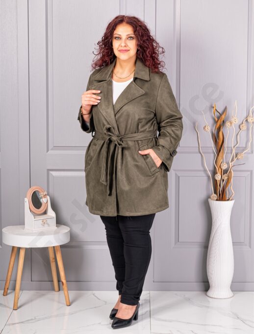 Plus size καμπαρντίνα με όψη καστόρ-χακί-κωδ 52412-1