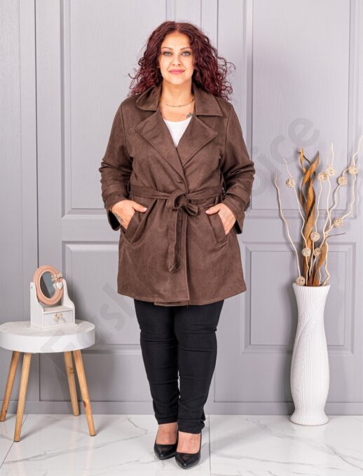 Plus size καμπαρντίνα με όψη καστόρ-καφέ-κωδ 52412-3