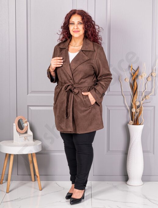 Plus size καμπαρντίνα με όψη καστόρ-καφέ-κωδ 52412-3
