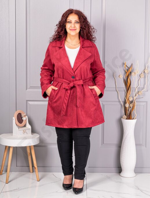 Plus size καμπαρντίνα με όψη καστόρ-μπορντό-κωδ 52412-5
