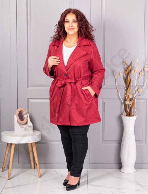 Plus size καμπαρντίνα με όψη καστόρ-μπορντό-κωδ 52412-5