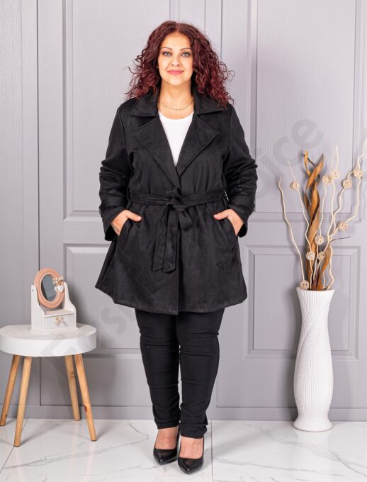 Plus size καμπαρντίνα με όψη καστόρ-μαύρο-κωδ 52412