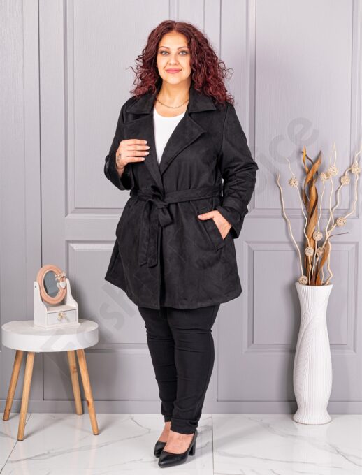 Plus size καμπαρντίνα με όψη καστόρ-μαύρο-κωδ 52412
