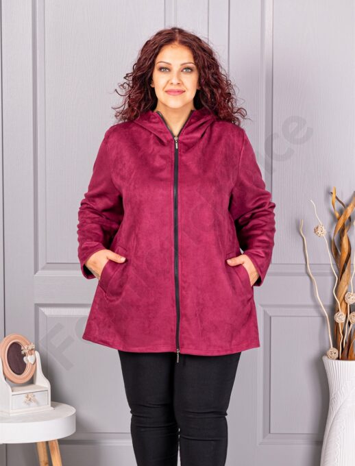 Plus size ζακέτα με όψη καστόρ-μπορντό-κωδ 5250-1