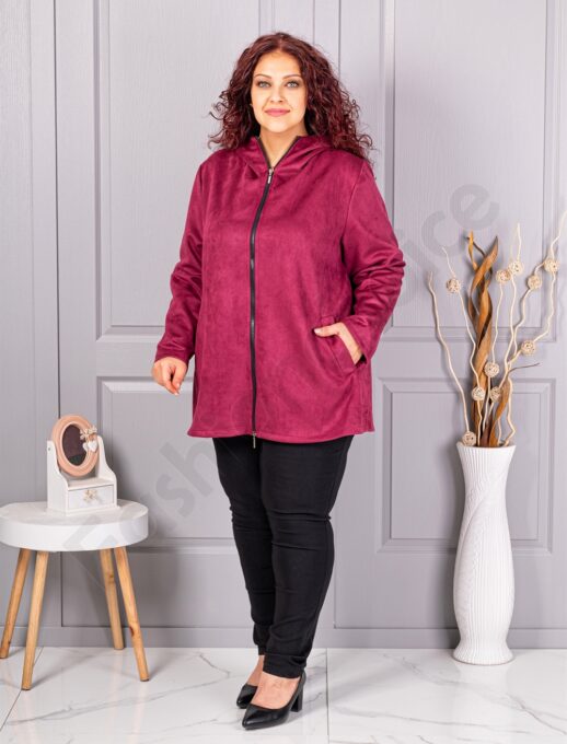 Plus size ζακέτα με όψη καστόρ-μπορντό-κωδ 5250-1