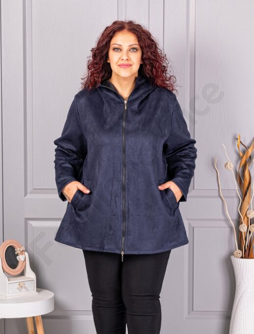 Plus size ζακέτα με όψη καστόρ-μπλε σκούρο-κωδ 5250-2