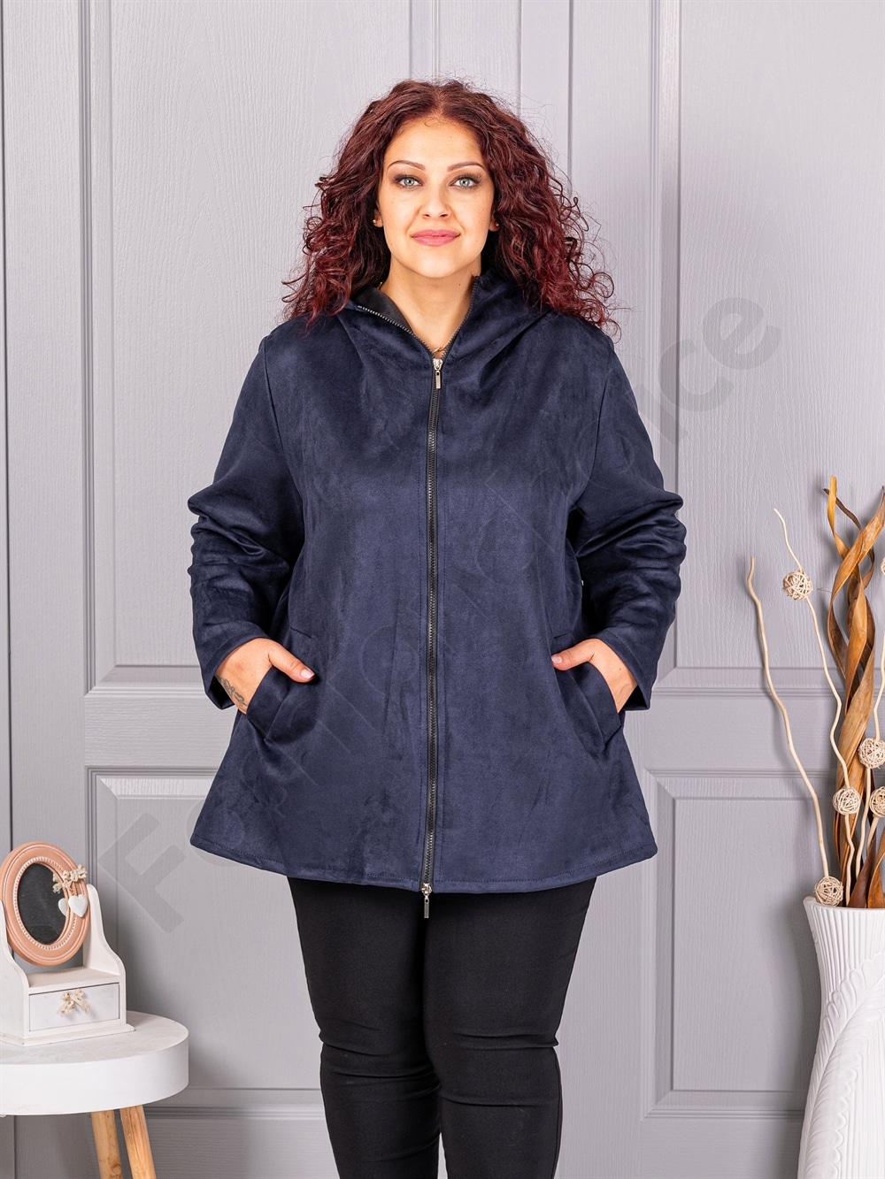 Plus size ζακέτα με όψη καστόρ-μπλε σκούρο-κωδ 5250-2