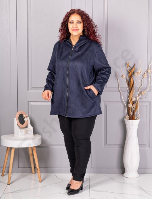 Plus size ζακέτα με όψη καστόρ-μπλε σκούρο-κωδ 5250-2