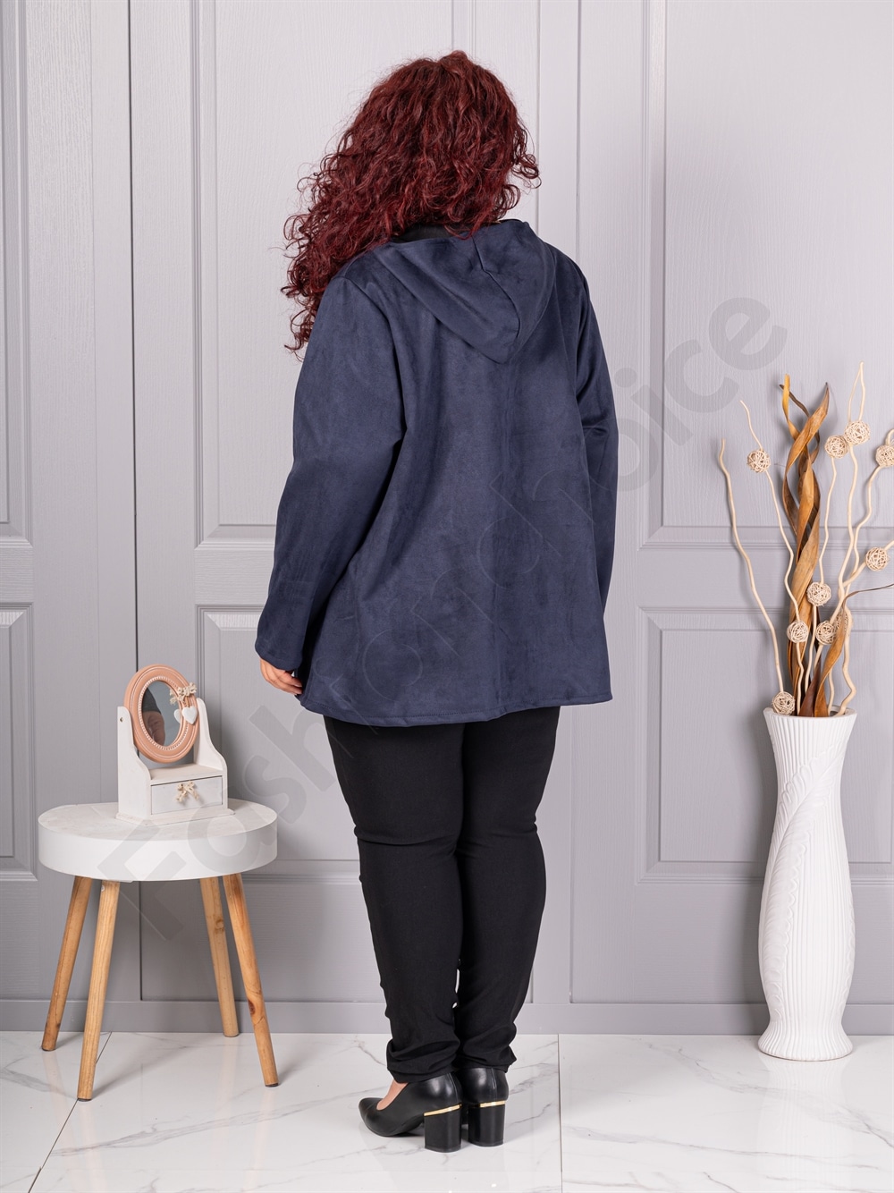 Plus size ζακέτα με όψη καστόρ-μπλε σκούρο-κωδ 5250-2