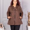 Plus size ζακέτα με όψη καστόρ-καφέ-κωδ 5250-4