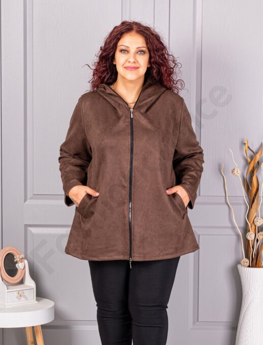 Plus size ζακέτα με όψη καστόρ-καφέ-κωδ 5250-4