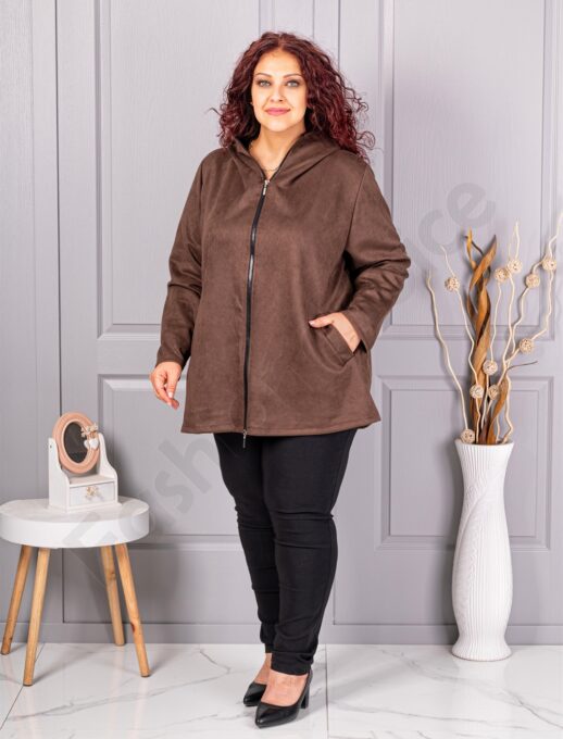 Plus size ζακέτα με όψη καστόρ-καφέ-κωδ 5250-4