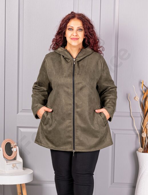 Plus size ζακέτα με όψη καστόρ-χακί-κωδ 5250-3