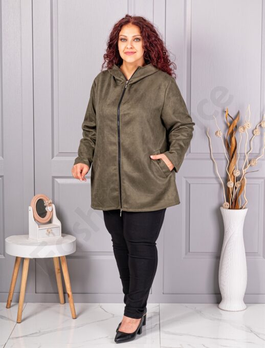 Plus size ζακέτα με όψη καστόρ-χακί-κωδ 5250-3