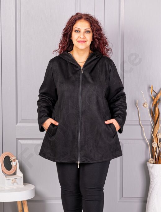 Plus size ζακέτα με όψη καστόρ-μαύρο-κωδ 5250