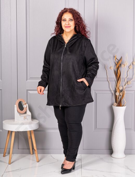 Plus size ζακέτα με όψη καστόρ-μαύρο-κωδ 5250