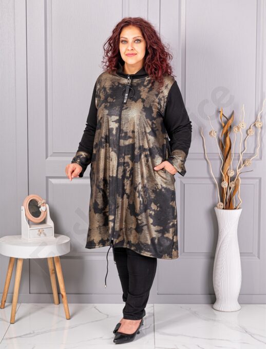 Plus size καμπαρντίνα με χρυσό τύπωμα-κωδ 1454-2