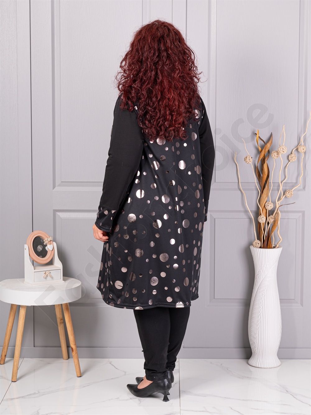Plus size καμπαρντίνα με ασημί πουά-κωδ 1454-3