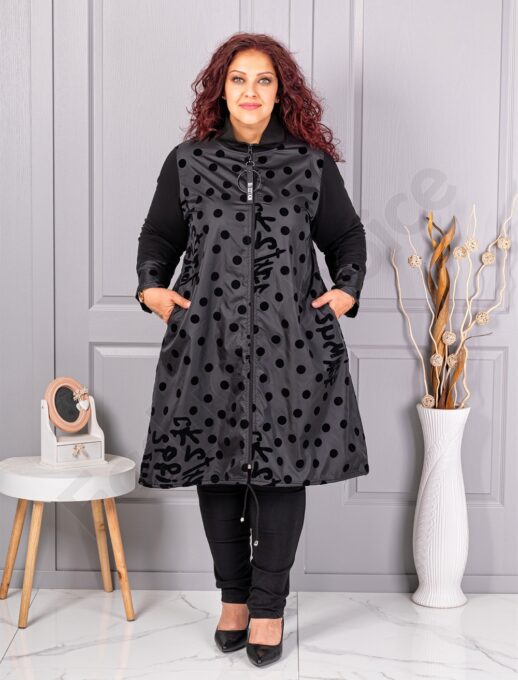 Plus size καμπαρντίνα με πουά και επιγραφές-κωδ 1454-1
