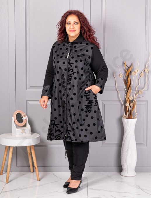 Plus size καμπαρντίνα με πουά και επιγραφές-κωδ 1454-1