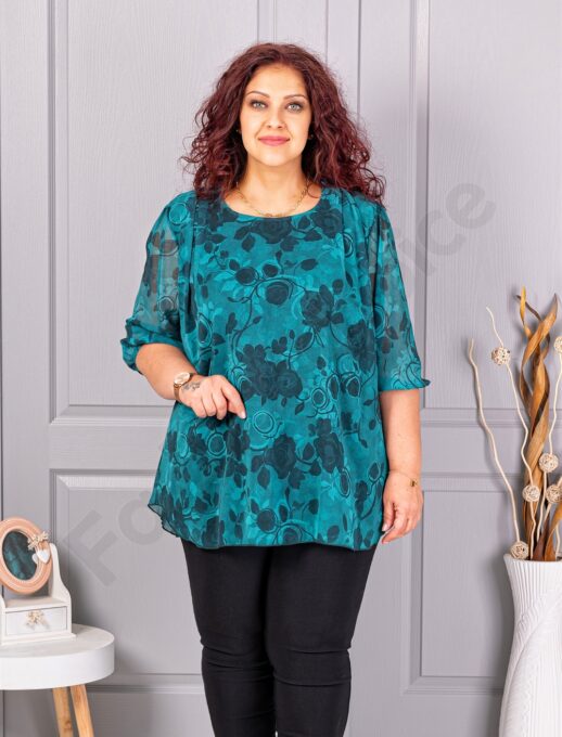 Plus size σιφόν μπλούζα φλοράλ-πράσινο-κωδ 23007