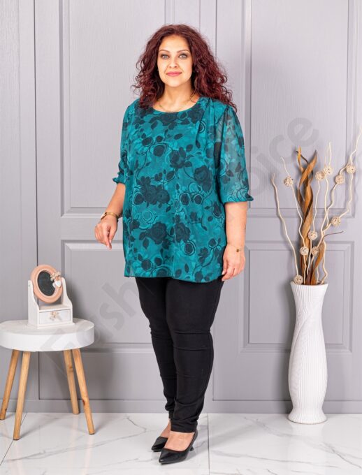 Plus size σιφόν μπλούζα φλοράλ-πράσινο-κωδ 23007