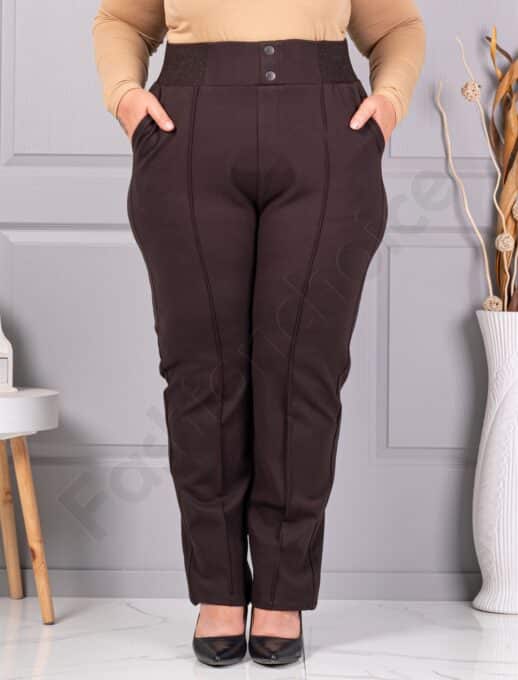 Plus size παντελόνι με ελαστική μέση-καφέ-κωδ 3005-1