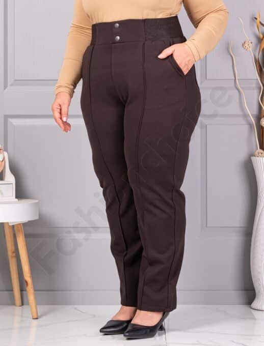 Plus size παντελόνι με ελαστική μέση-καφέ-κωδ 3005-1
