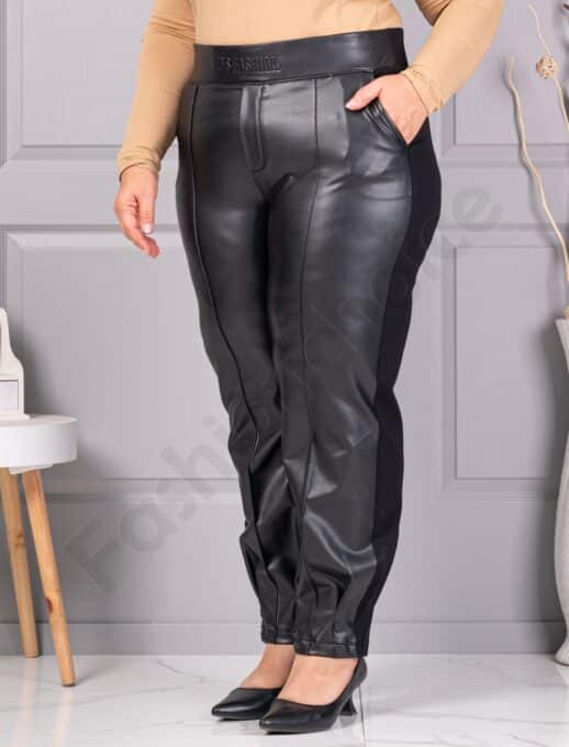 Plus size παντελόνι με δερμάτινη όψη μπροστά-κωδ 73211
