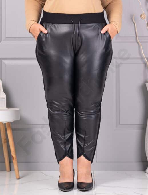 Plus size παντελόνι με δερμάτινη όψη και στρας-κωδ 7319