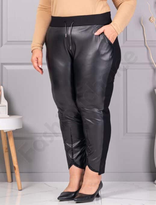 Plus size παντελόνι με δερμάτινη όψη και στρας-κωδ 7319