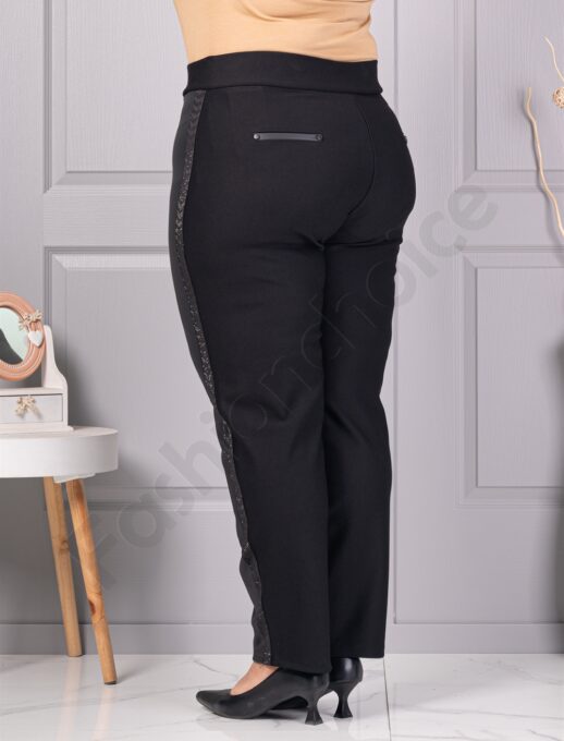 Plus size παντελόνι με δερμάτινη όψη και ρίγα στρας-κωδ 2494-2