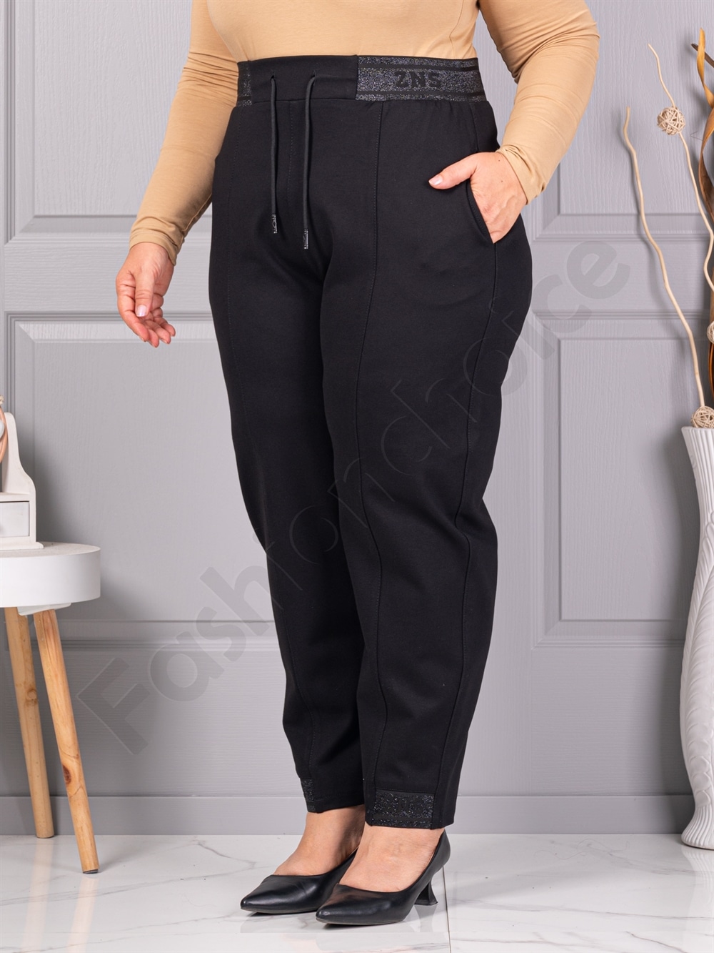 Plus size παντελόνι με διακριτικά στρας-κωδ 7330