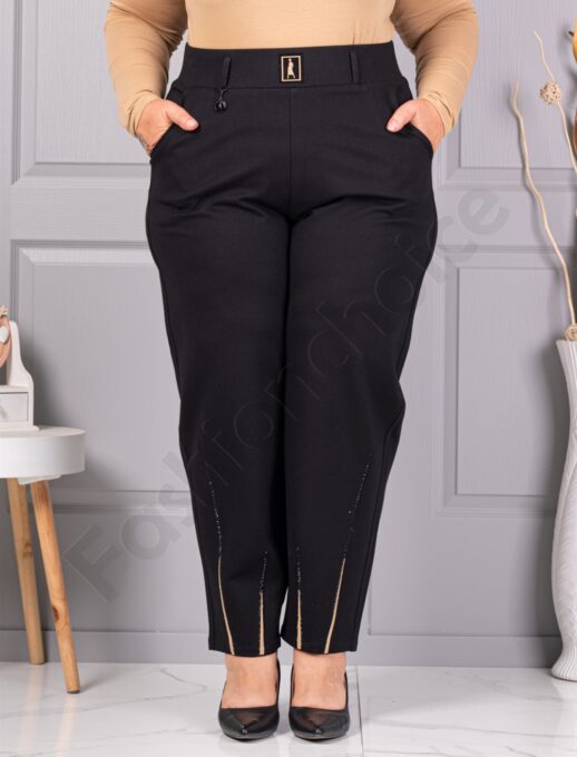 Plus size παντελόνι με μπεζ λεπτομέρειες-κωδ 73193