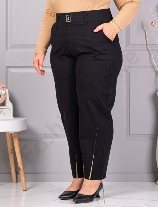 Plus size παντελόνι με μπεζ λεπτομέρειες-κωδ 73193