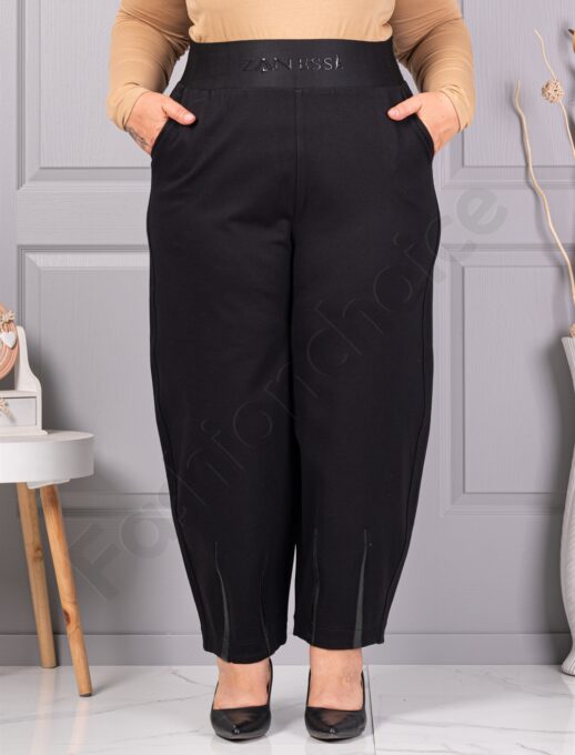 Plus size παντελόνι με δερμάτινες λεπτομέρειες-κωδ 73213
