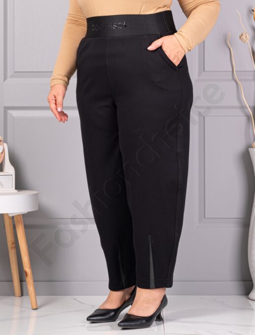 Plus size παντελόνι με δερμάτινες λεπτομέρειες-κωδ 73213