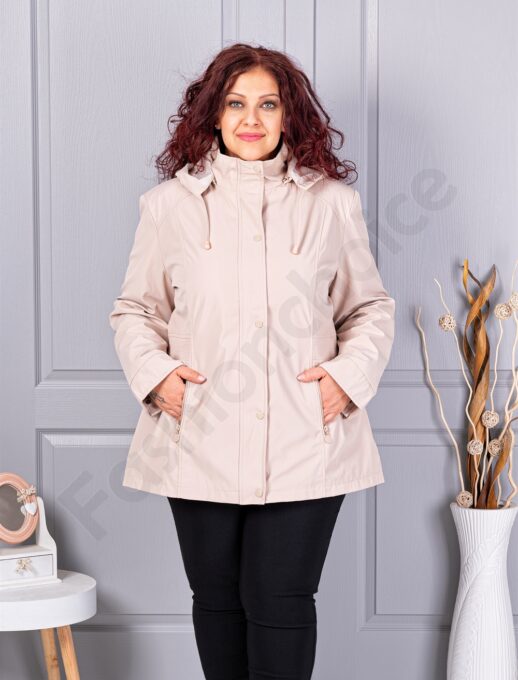 Plus size ελαφρύ μπουφάν με κουκούλα-εκρού-κωδ 5726-3