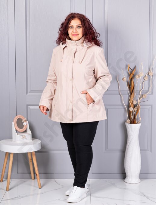 Plus size ελαφρύ μπουφάν με κουκούλα-εκρού-κωδ 5726-3