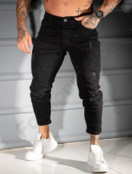 Ανδρικό τζιν παντελόνι Skinny Fit με πιτσιλιές/34-42/-μαύρο-κωδ 2124