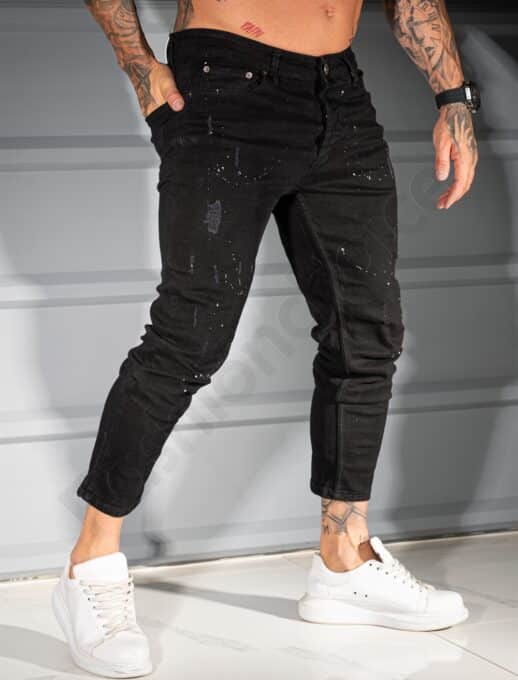 Ανδρικό τζιν παντελόνι Skinny Fit με πιτσιλιές/34-42/-μαύρο-κωδ 2124