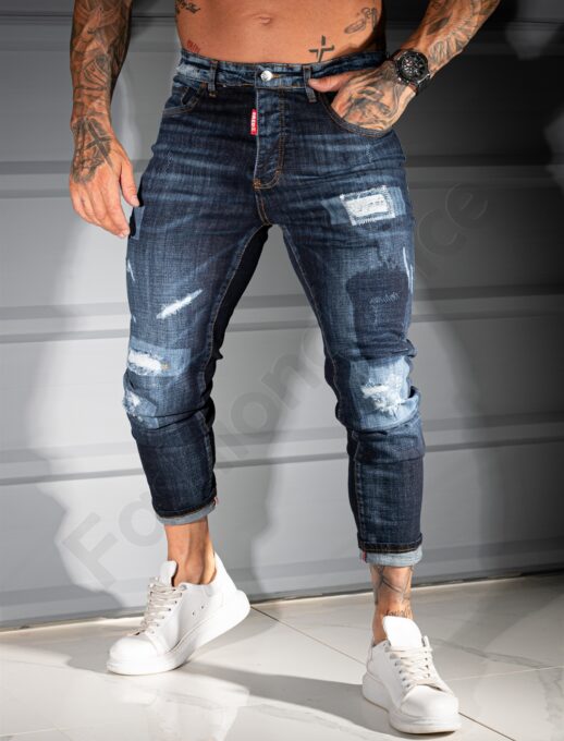 Ανδρικό τζιν παντελόνι Skinny με σκισίματα-μπλε-κωδ 291