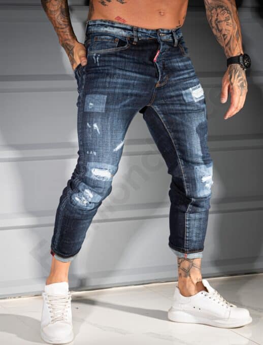 Ανδρικό τζιν παντελόνι Skinny με σκισίματα-μπλε-κωδ 291