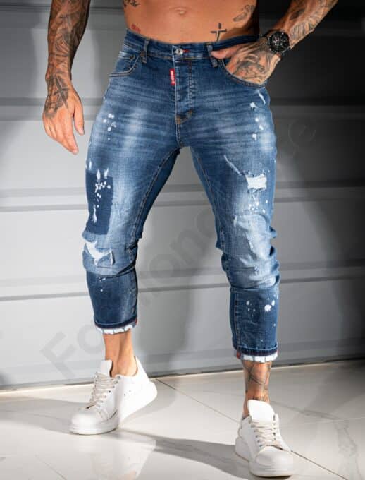 Ανδρικό τζιν παντελόνι Skinny με σκισίματα-μπλε-κωδ 811