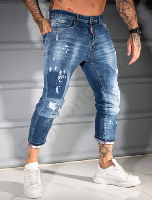 Ανδρικό τζιν παντελόνι Skinny με σκισίματα-μπλε-κωδ 811