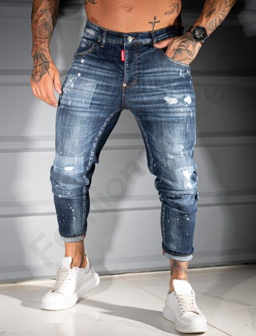 Ανδρικό τζιν παντελόνι Skinny με σκισίματα-μπλε-κωδ 748